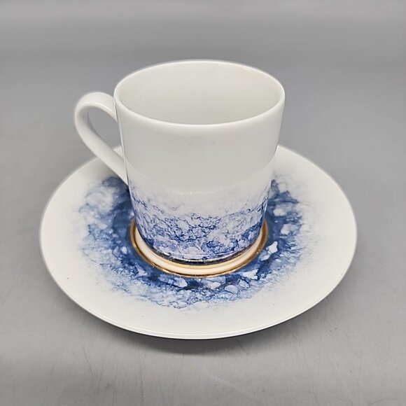 Vintage Original Bohemian Blue Marble Porcelain Tea Cup Saucer - Picture 1 of 7